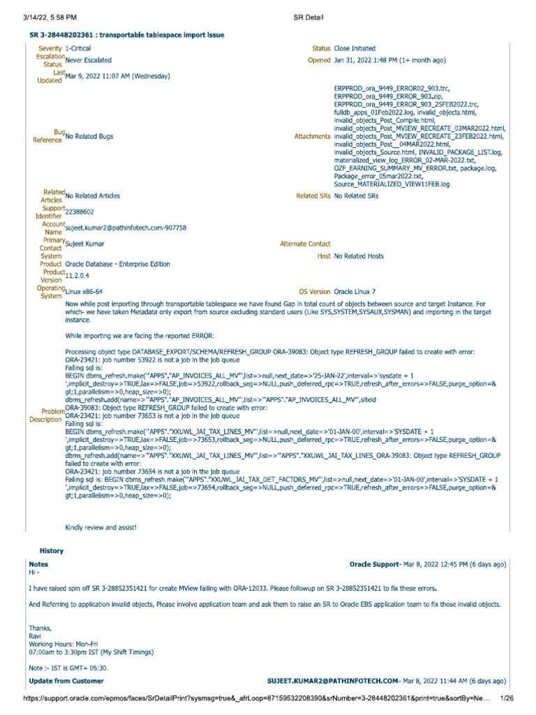Transportable tablespace import issue pdf