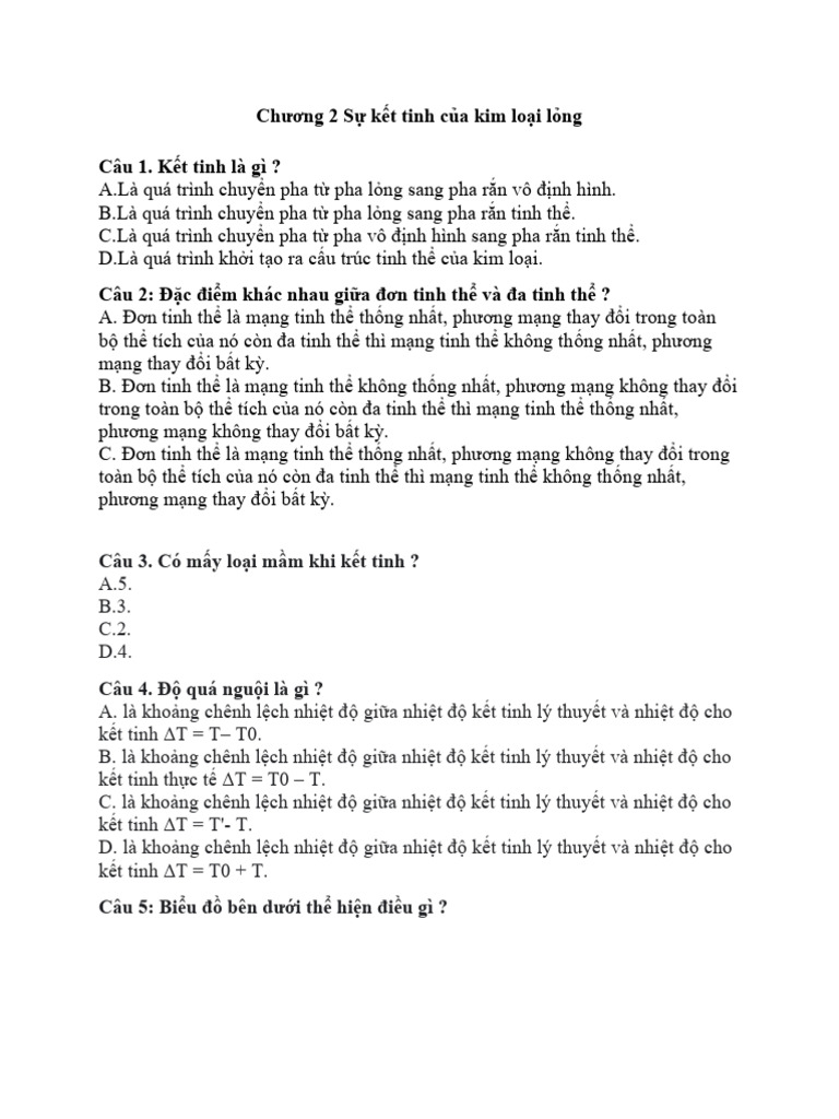 Câu Hỏi TN - Su Ket Tinh Kim Loai Long | PDF