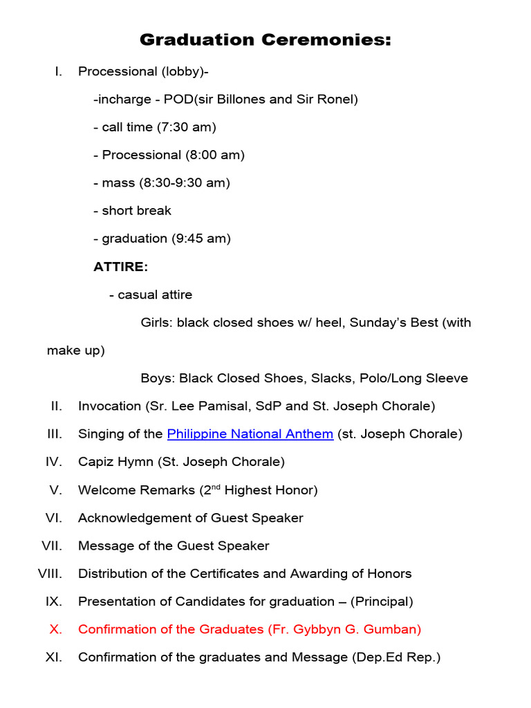 Graduation Ceremony Schedule and Details | PDF