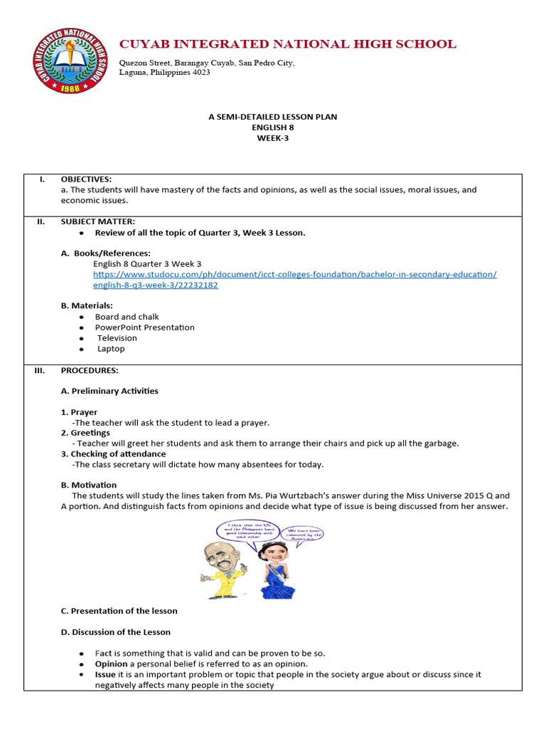 English 8 Week 3 Lesson Plan Overview | PDF | Abortion | Poverty
