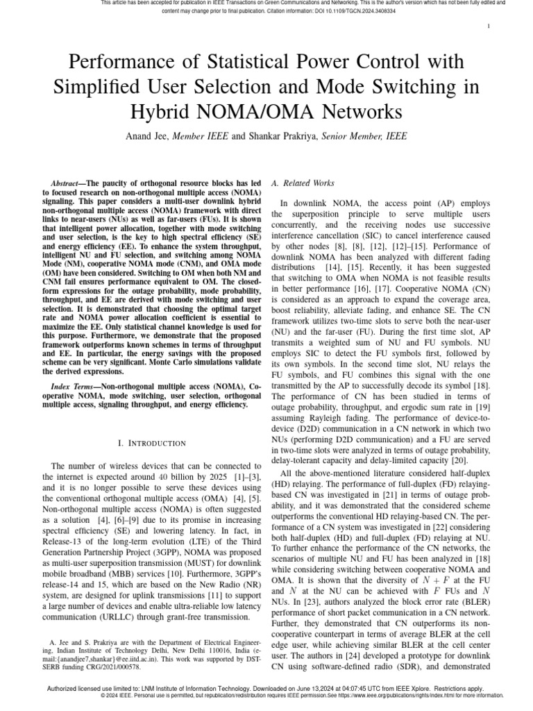 NOMA Power Control and User Selection | PDF | Duplex ...