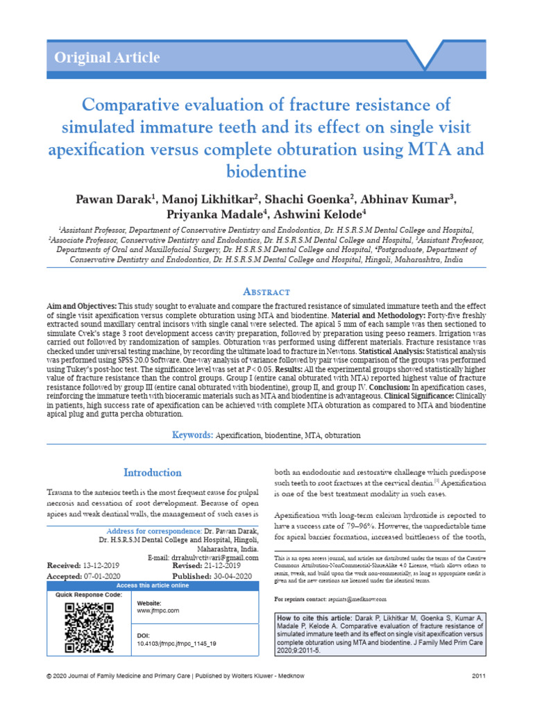Comparative Evaluation of Fracture Resistance of Simulated Immature ...