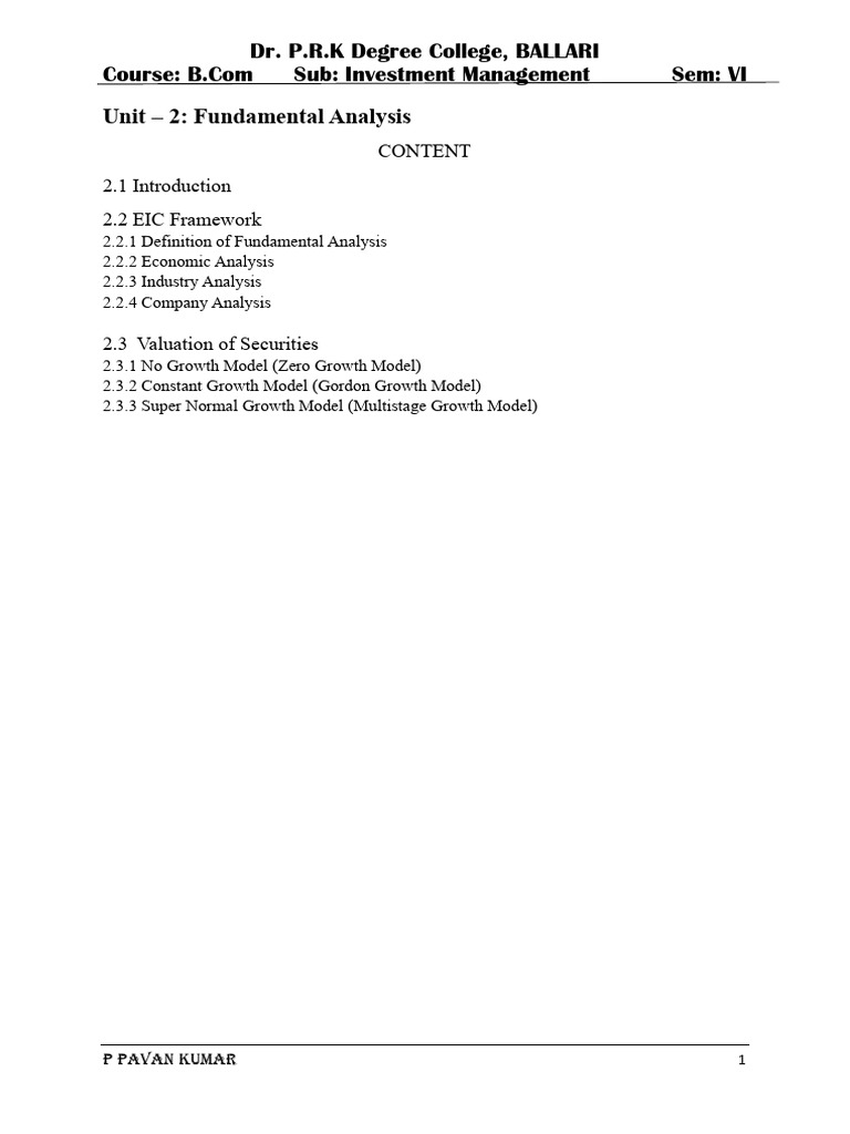 Fundamental Analysis Project Report | PDF | Recession | Economics