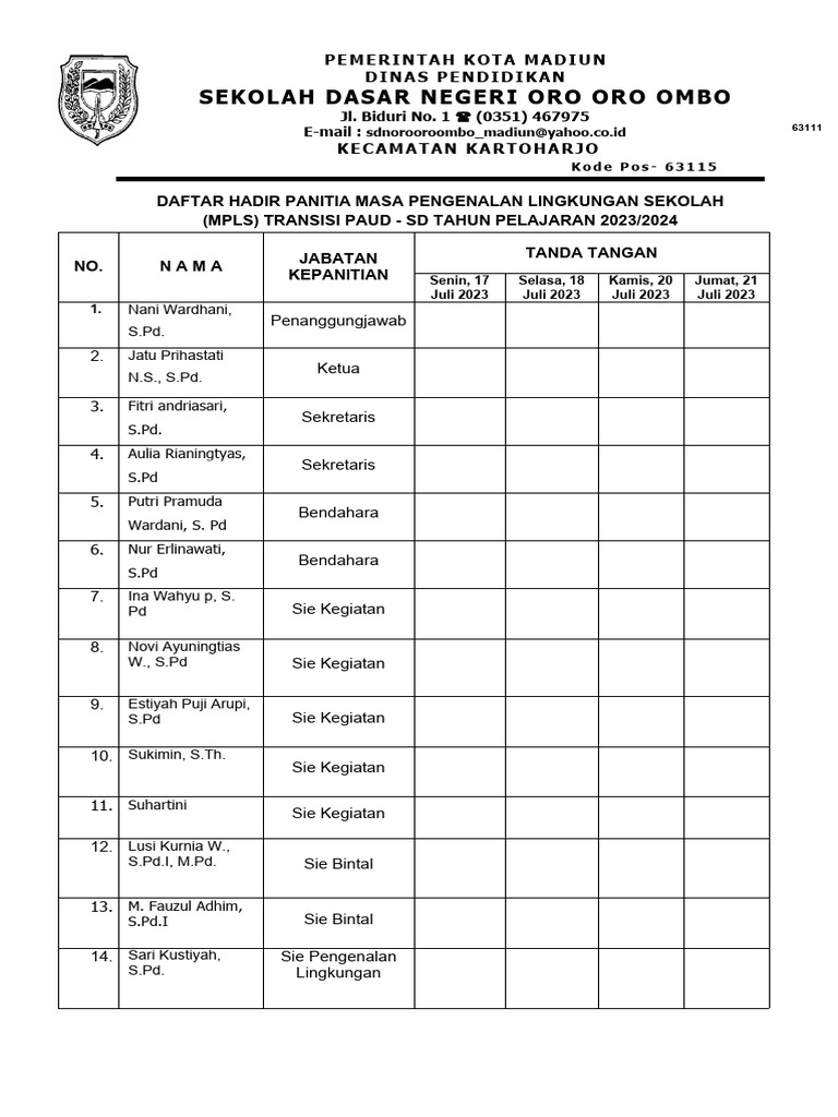8. DAFTAR HADIR PANITIA & NARASUMBER MPLS Oro-Oro Ombo 2023