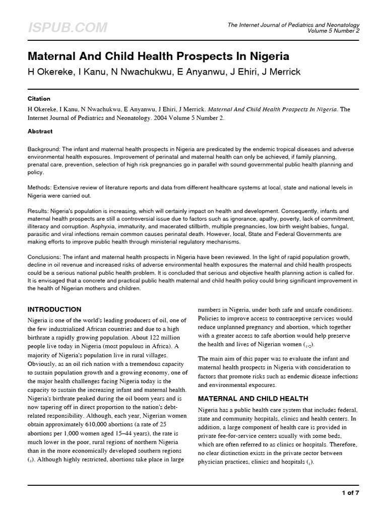 Maternal and Child Health Prospects in Nigeria Shub8pehzk | PDF ...