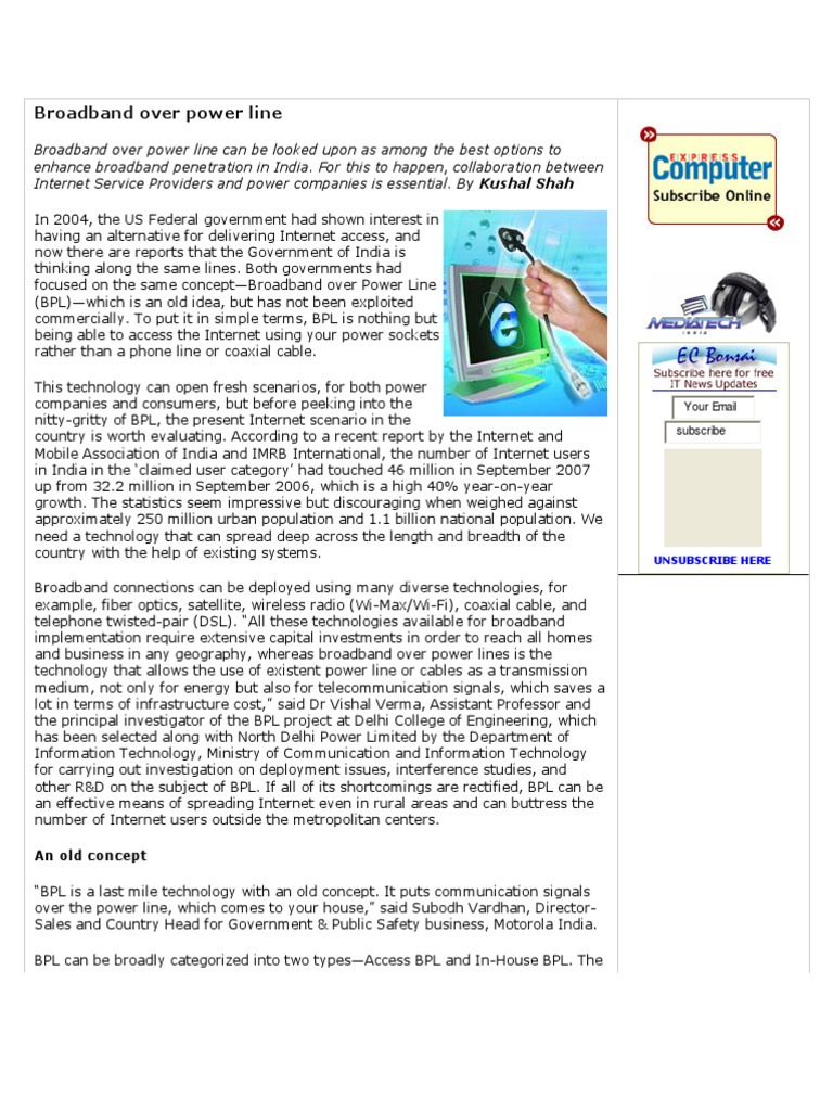 Broadband Over Power Line | PDF | Broadband | Orthogonal Frequency ...