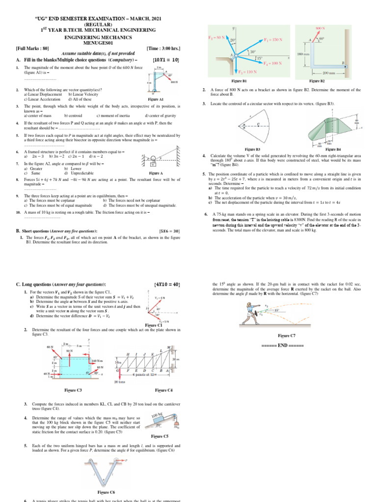 B.Tech Mechanical Engineering Exam 2021 | PDF | Force | Physics