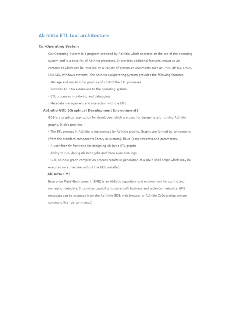 Ab Initio ETL Tool Architecture PDF