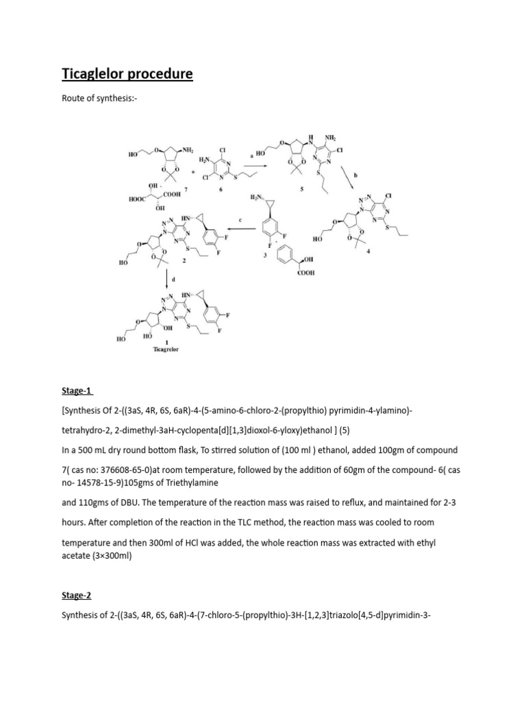 Ticagrelor Synthesis Procedure | PDF | Organic Synthesis ...