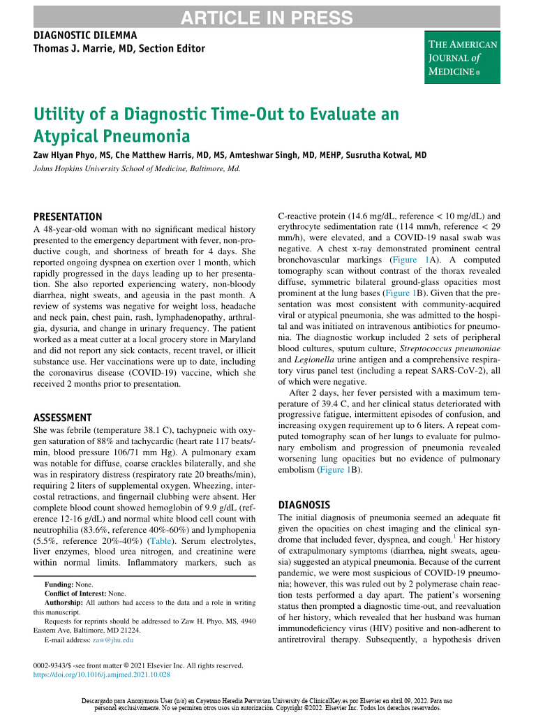 Utility of A Diagnostic Time Out To Evaluate An Atypical Pneumonia ...