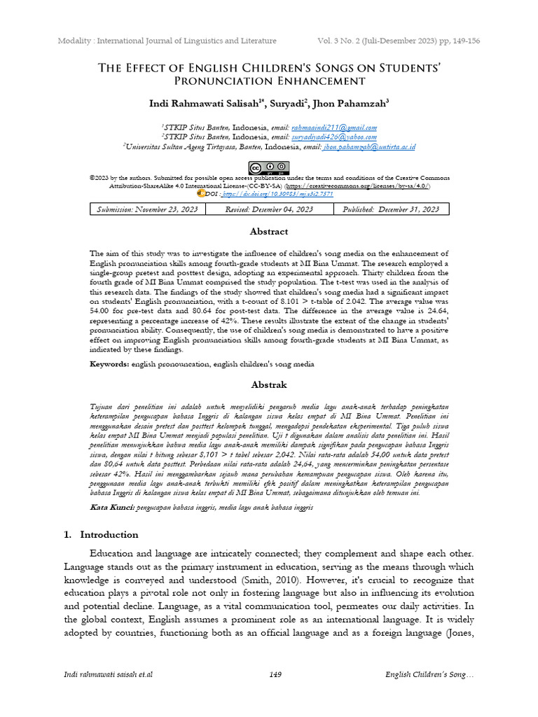 The Effect of English Childrens Songs On Students | PDF | Methodology ...