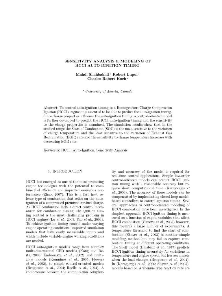 Sensitivity Analysis & Modeling of Hcci Auto-Ignition Timing | PDF ...
