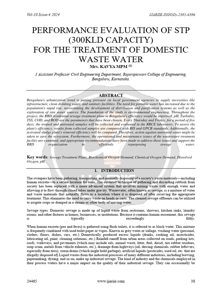 Performance of Tumkur Domestic STP | PDF | Sewage Treatment | Sewage