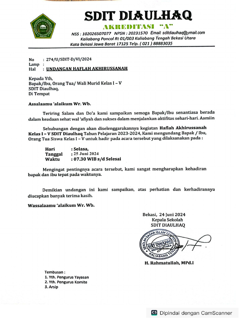 Undangan Haflah Akhirussanah Kelas 1-5 | PDF
