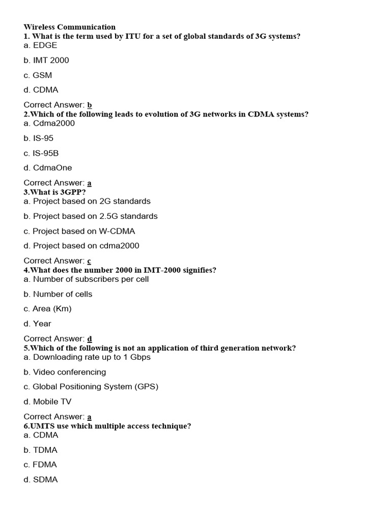 Wireless mcqs pdf cellular network 3 g
