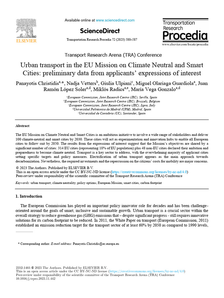 Urban Transport in The EU Mission On Climate Neutral and - 2023 ...