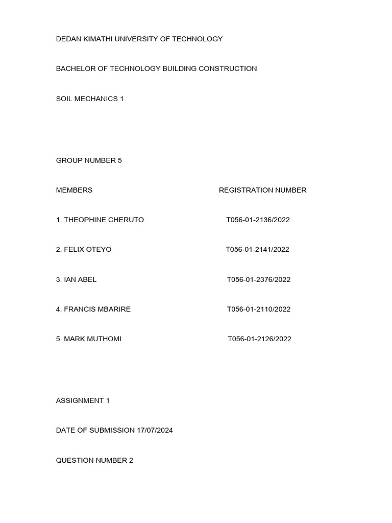 Soil Mechanics Assignment 1 Pdf Soil Science Earth Sciences