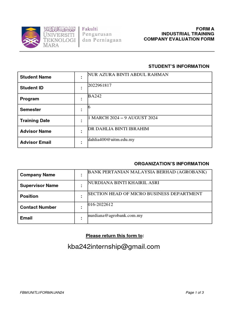 FBM LI Form A Company Evaluation - Sem MAC 2024 (Azura) | PDF ...