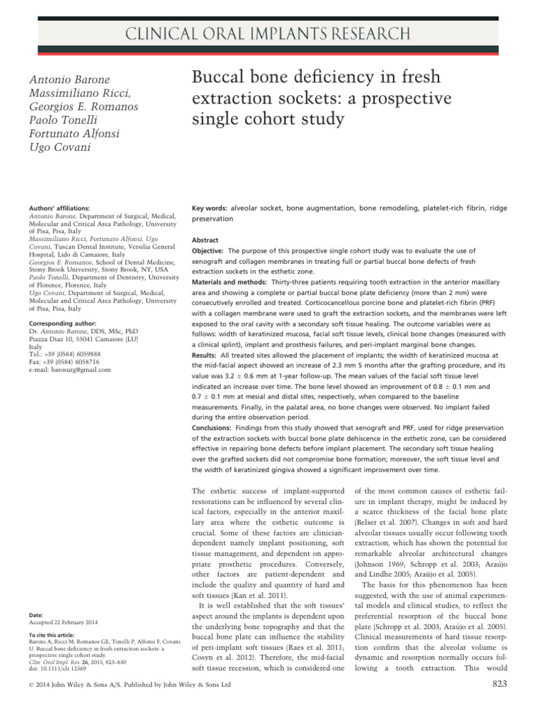 Clinical Oral Implants Res - 2014 - Barone - Buccal Bone Deficiency in ...