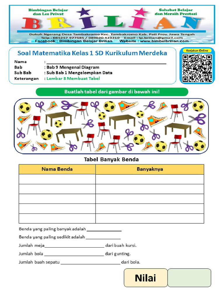 Lembar 8 - Soal Matematika Kelas 1 SD Bab Mengenal Diagram Sub Bab ...