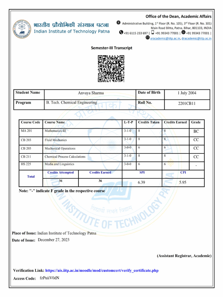 Academic Performance Report for Anvaya Sharma | PDF