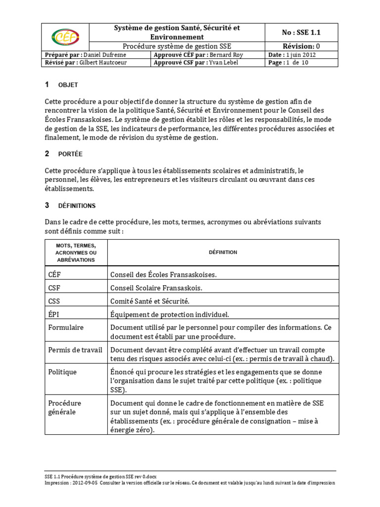 Procédure de gestion SSE 1.1 | PDF | Sécurité