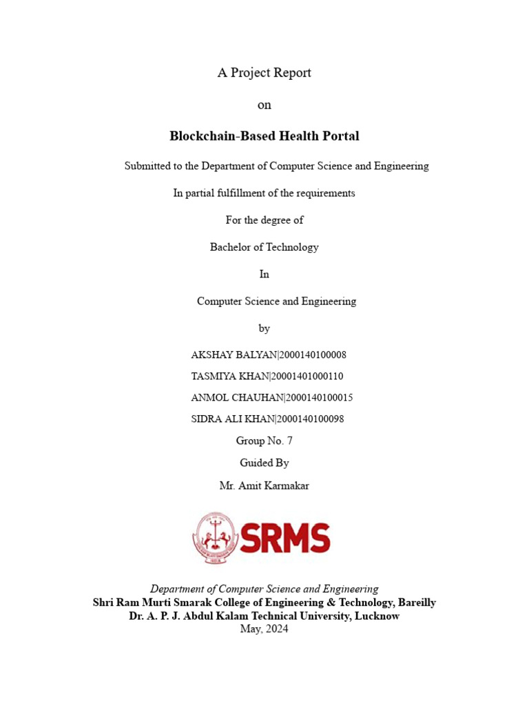 Blockchain Health Portal Project Report | PDF | Computing | Computer ...