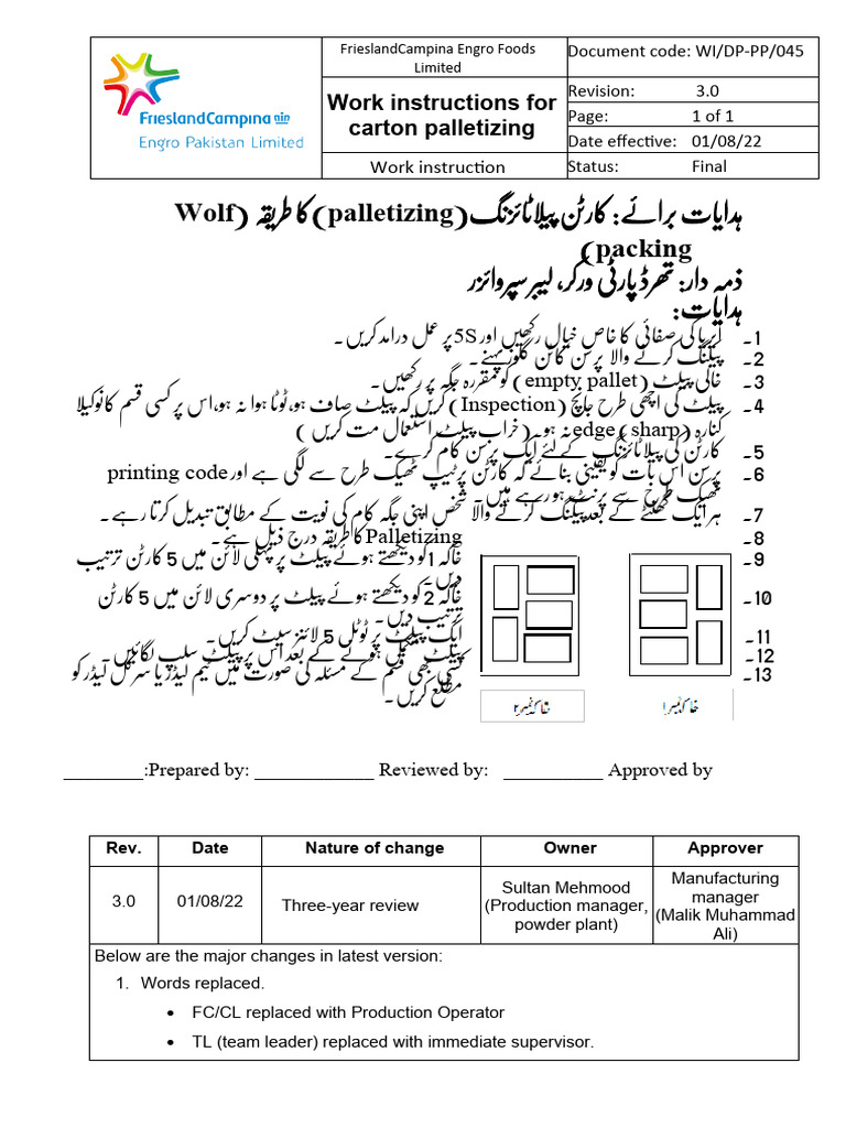 045-Work Instructions For Carton Palletizing | PDF
