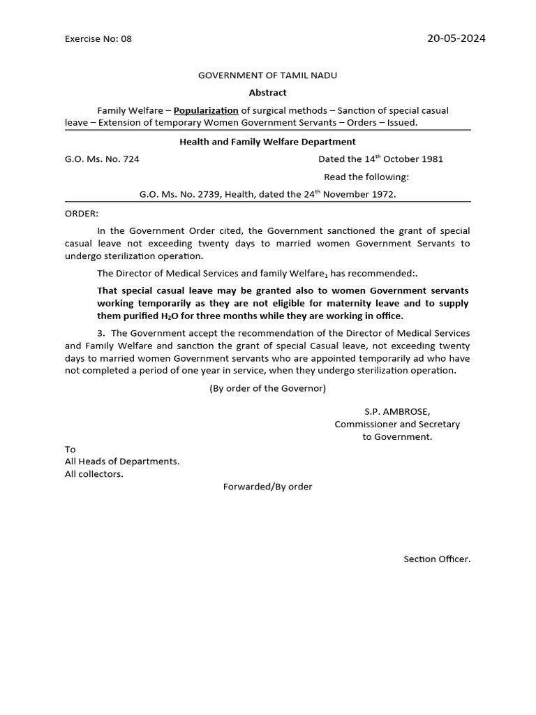 EXERCISE NO-08 (Govt Order in Word) | PDF