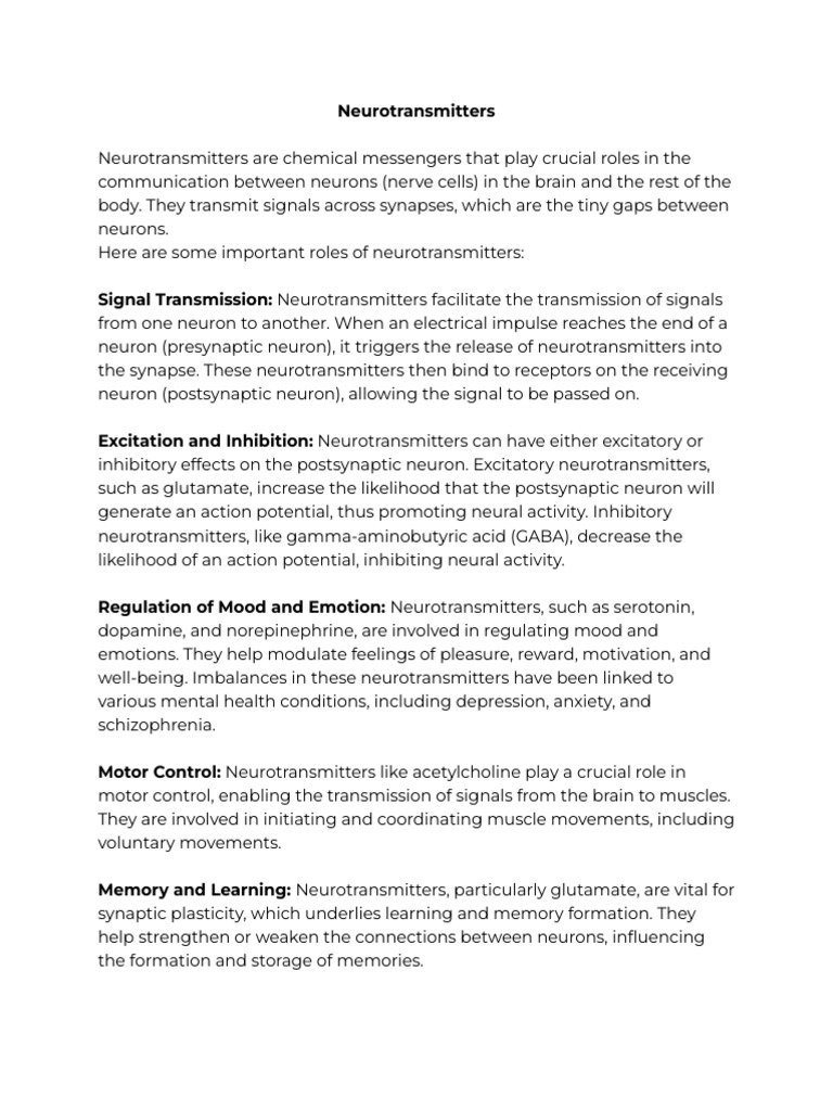 NEUROTRANSMITTERS TYPES AND FUNCTIONS PDF visual data 7