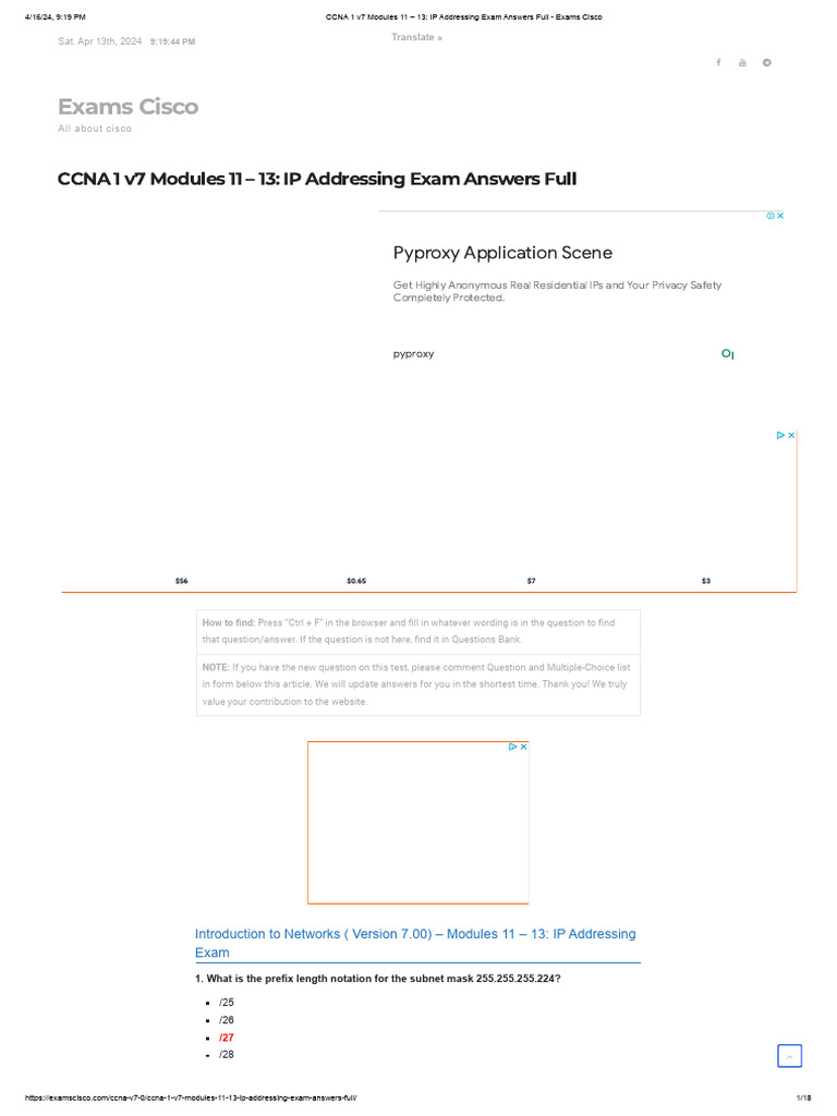 CCNA 1 v7 Modules 11 - 13 - IP Addressing Exam Answers Full - Exams ...