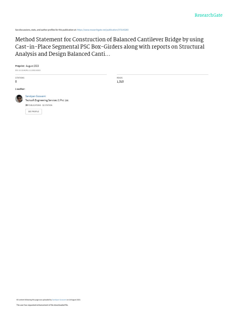 Method Statement for Balanced Cantilever Bridge | PDF | Prestressed ...