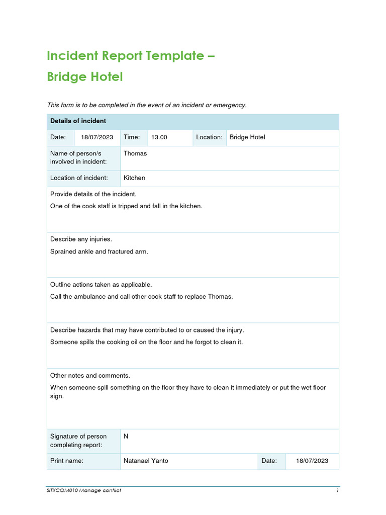 Kitchen Incident Report Template | PDF | Law