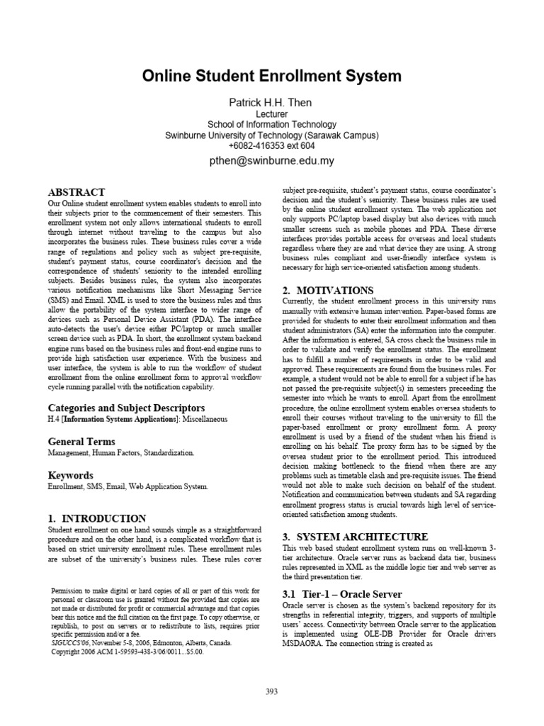 Effeciency of Enrolment System | PDF | World Wide Web | Internet & Web