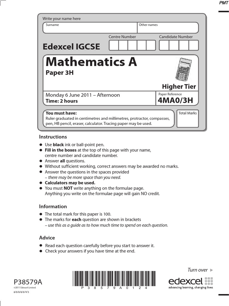 IGCSE Mathematics A Paper 3H Exam | PDF | Area | Mathematics