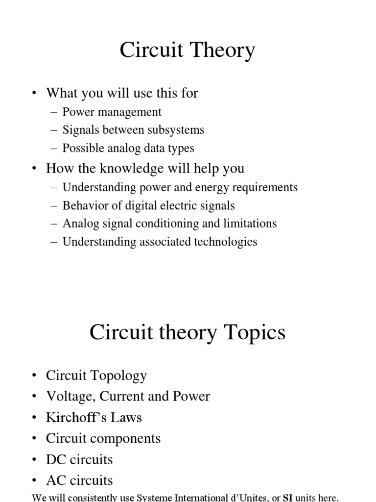 Circuit Theory Overview and Applications | PDF | Teaching Methods ...