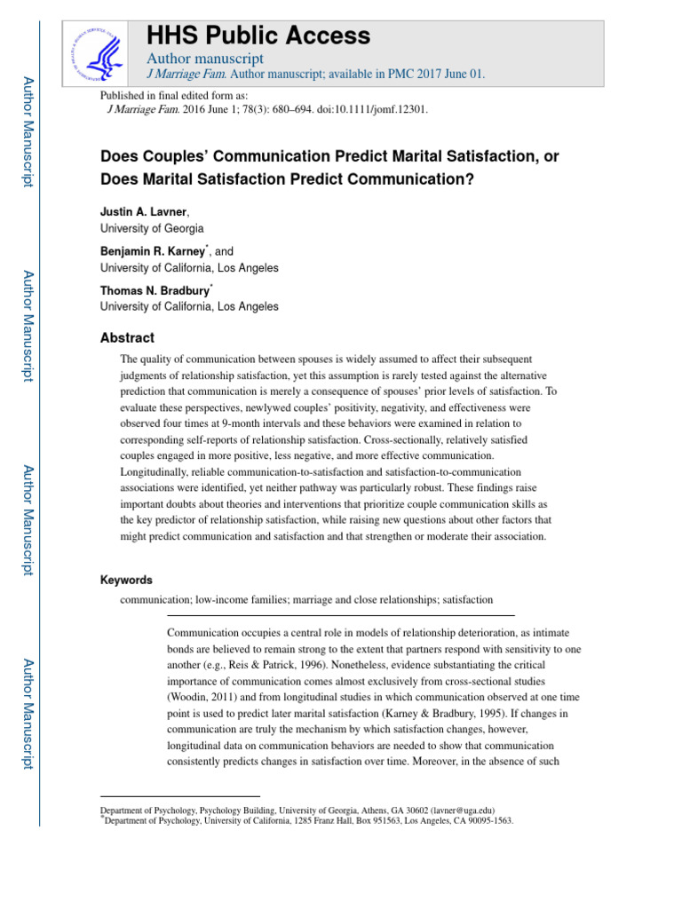 Communication and Marital Satisfaction Dynamics | PDF | Communication ...