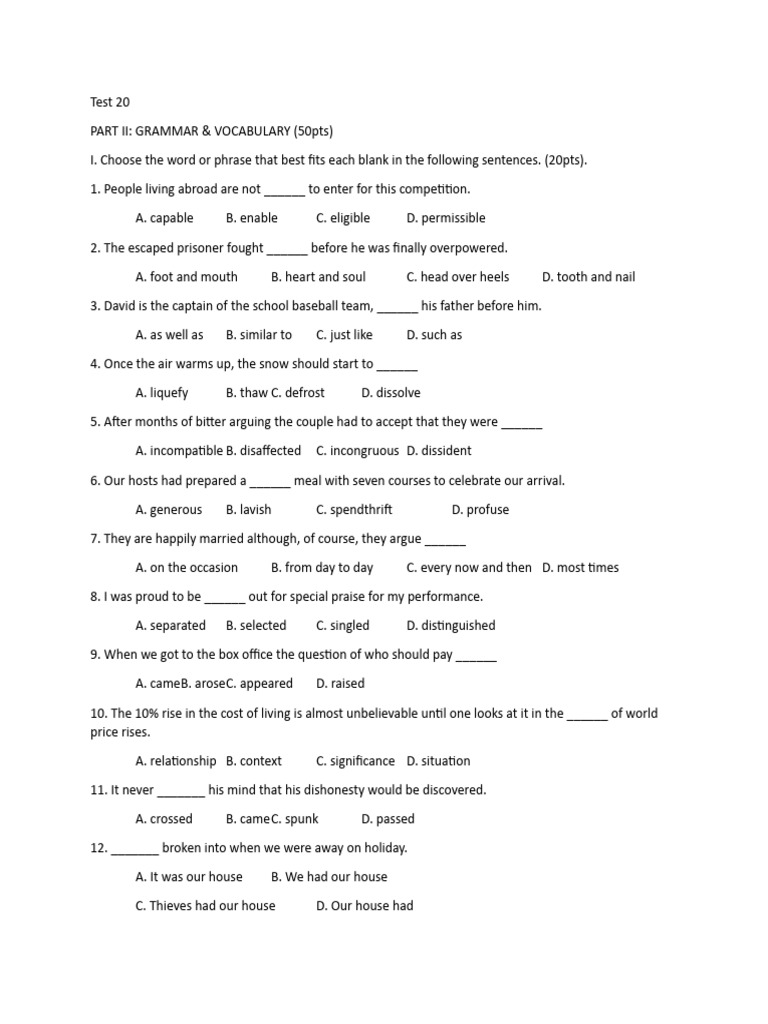 Test 20 | PDF | Cost Of Living