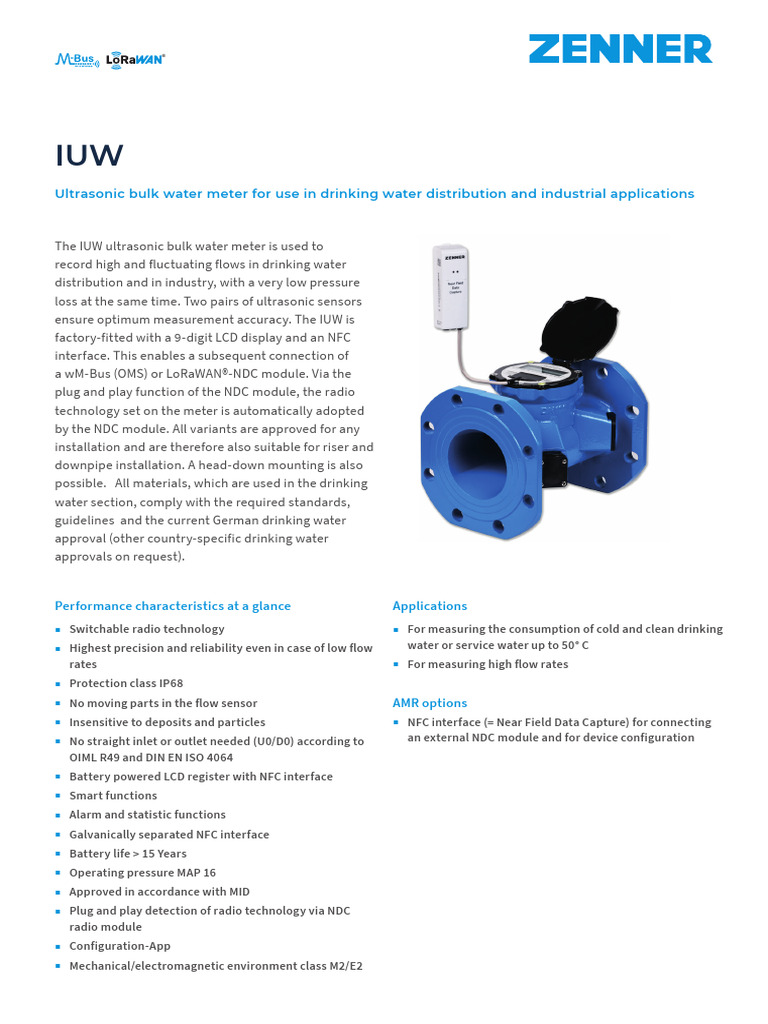 Đ NG H Đo Nư C Zenner IUW | PDF | Flow Measurement