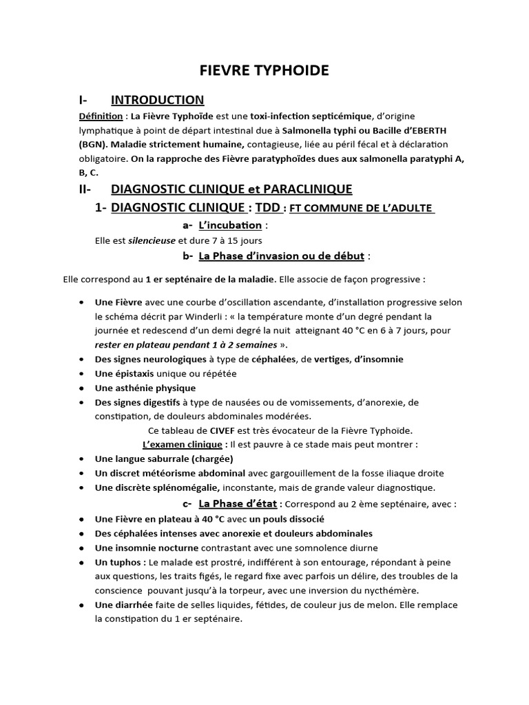 Prise en charge de la fièvre typhoïde | PDF | Salmonelle | Épidémiologie