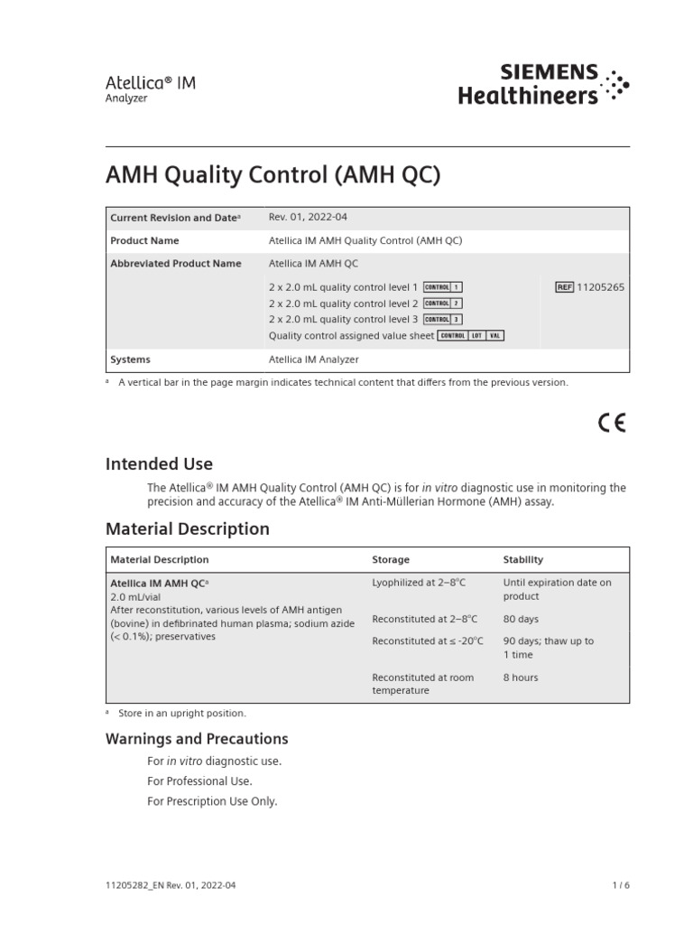 Atellica IM AMH Quality Control Guide | PDF
