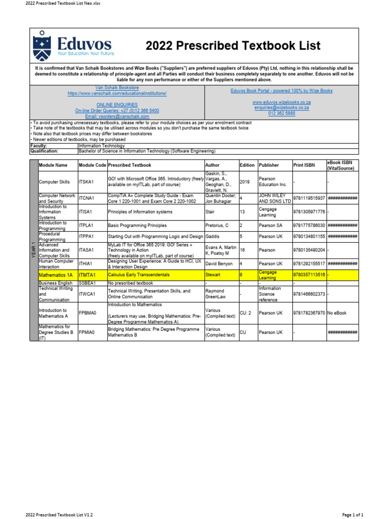 2022 Eduvos Textbook List for IT | PDF | Textbook | Mathematics