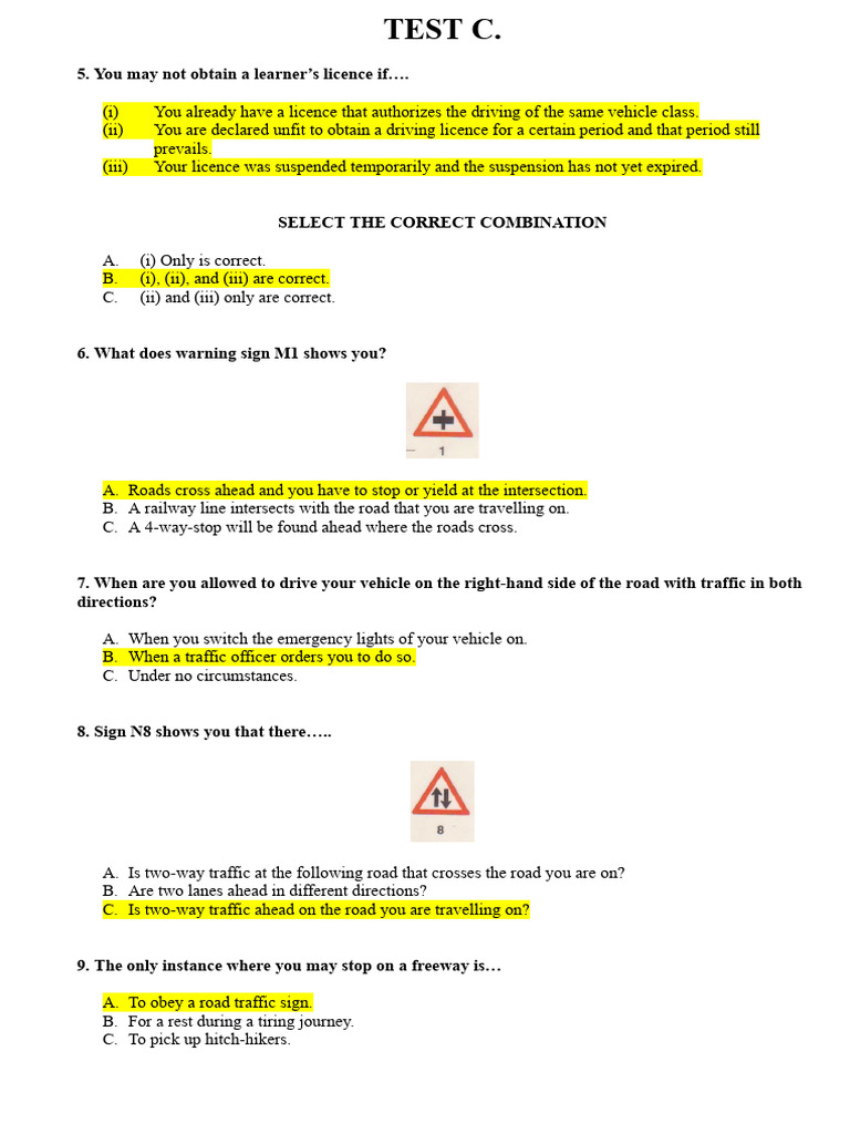 Learner's Licence Test Questions & Answers | PDF | Traffic | Road