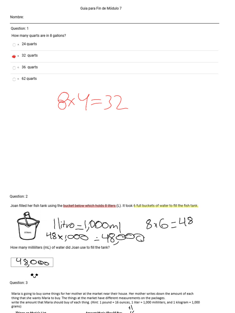 Modulo 7 Guia para Examen | PDF | Litre | Pound (Mass)