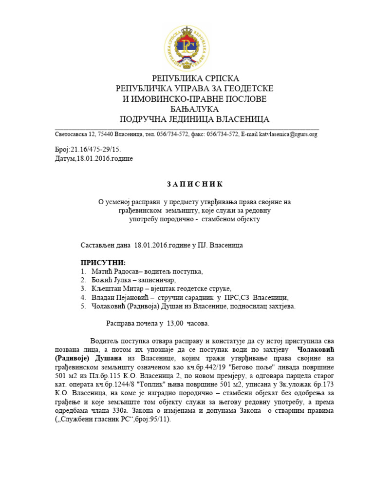 Colakovic Zapisnik | PDF