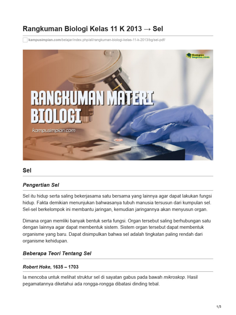 Rangkuman Biologi Kelas 11 K 2013 Sel | PDF