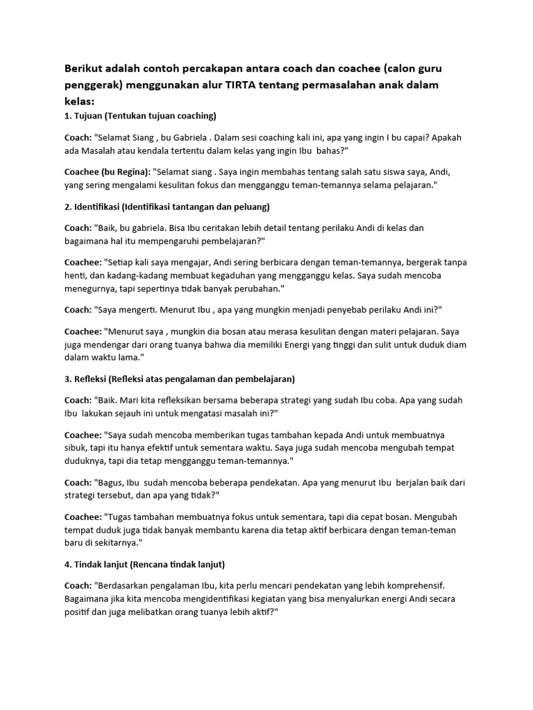 Berikut Adalah Contoh Percakapan Antara Coach Dan Coachee PDF