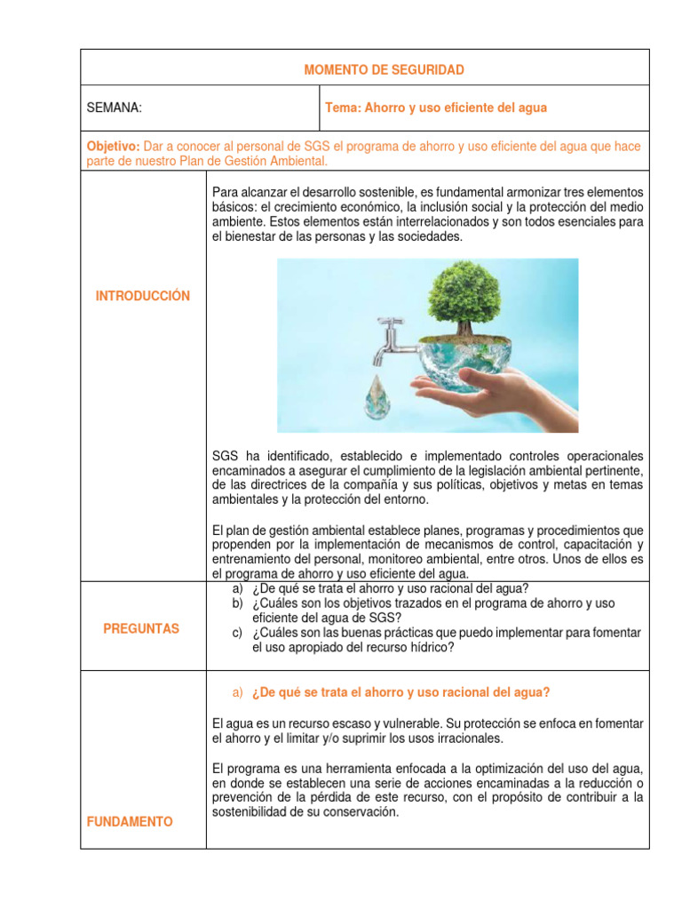 Ahorro y Uso Eficiente del Agua en SGS | PDF | Agua | Desarrollo sostenible