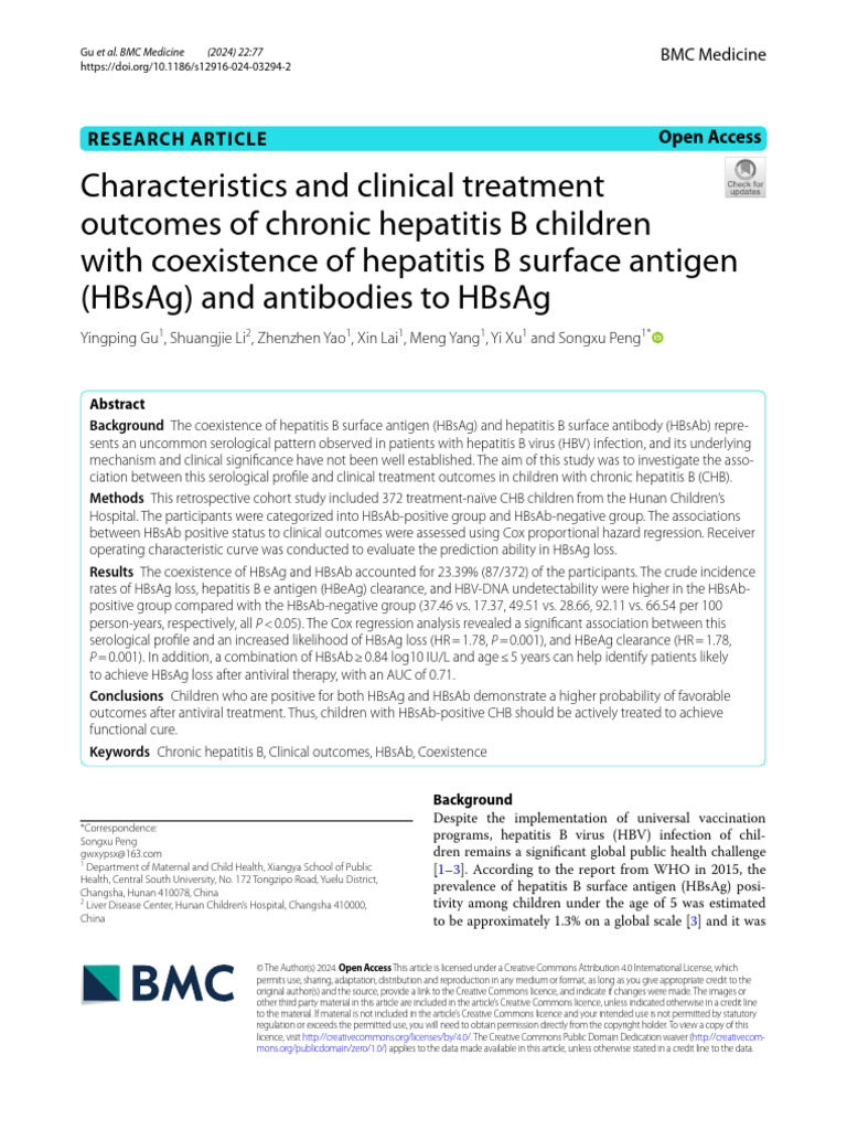 Characteristics and Clinical Treatment Outcomes of Chronic Hepatitis B ...