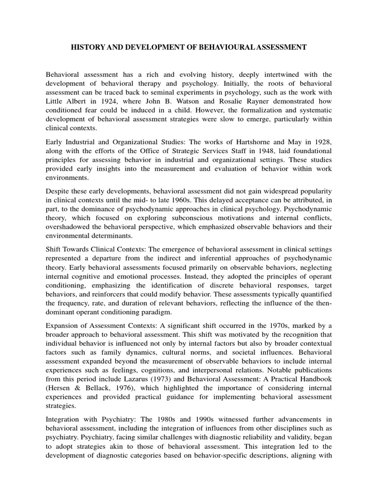 History and Development of Behavioural Assessment | PDF | Psychology ...